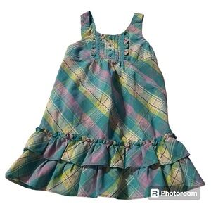 3/$9 3T Dress Turquoise Plaid Dress Straps Buttons Ruffles Girls Toddler